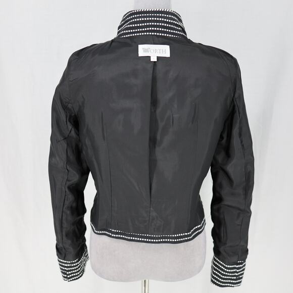 Worth Jacket Womens 4 Black White Polka Dot Cotton Lined Blazer Crop Career - Picture 14 of 15